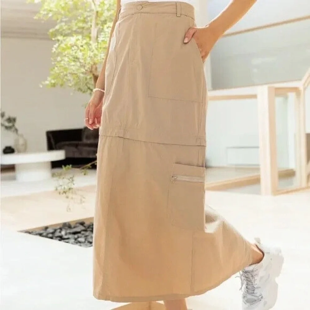 Bohme Cassie Convertible Skirt Women‎ M NWT Pockets Cotton Zip Closure Maxi Mini